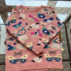 Butterfly Patterned Pink Sweater